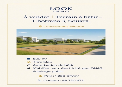 A VENDRE TERRAIN CHOTRANA ARIANA